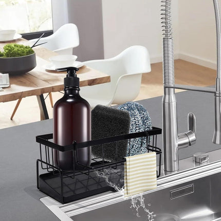 Allecta - Sponge holder and organizer for sink - Draining rack and soap dish with brush holder - Kitchen storage accessories - Grey..