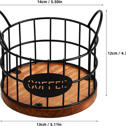 Storage basket - Storage rack - Coffee capsule storage rack - Fruit basket - Home storage accessories - Wooden base - Suitable for home, coffee bars, and offices - Black - 13*13*12 cm.