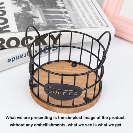 Storage basket - Storage rack - Coffee capsule storage rack - Fruit basket - Home storage accessories - Wooden base - Suitable for home, coffee bars, and offices - Black - 13*13*12 cm.