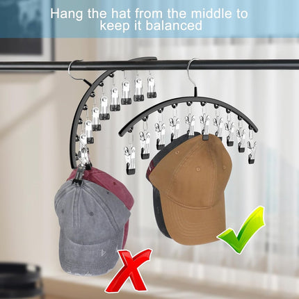 2 pieces - Hat rack - clothes rack - sock clip - hat rack for the wardrobe - storage accessories - suitable for drying clothes, socks and hats - black - 37*23 cm.
