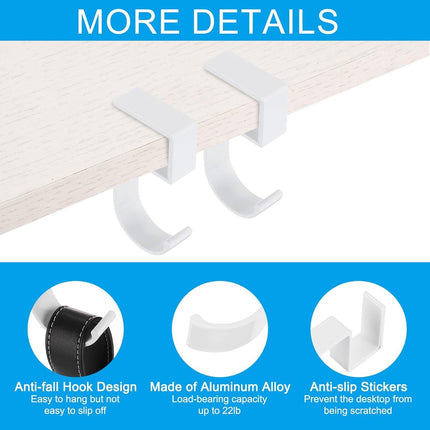 4 pieces - Hooks - Desk hooks - Backpack hooks - Storage accessories - No drilling required - Suitable for desks, bedrooms, study rooms, and living rooms - White - 4.8*2*10 cm.