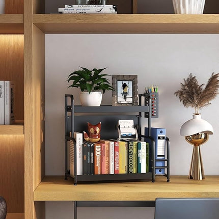 Extendable spice rack with storage accessories - 2 tiers.