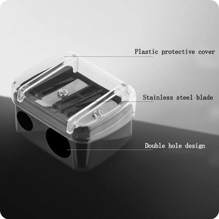 Black 2-hole pencil sharpener - Makeup sharpener with collection tray - plastic.