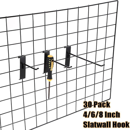 Gridwall Hooks 30 Pieces - 10/15/20cm - Iron - Black - Commercial Quality - Grid Wall Panels Accessory - Garage - Shop - Storage accessories.