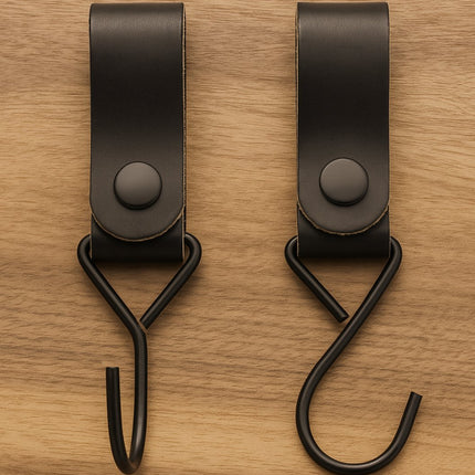 Brute Strength - Multifunctional Hook with Leather Loop - Cognac - 2 pieces - Coat Hook - Camping Hook - Leather - Hanging Hooks - Towel Hooks.