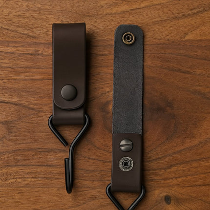 Brute Strength - Multifunctional Hook with Leather Loop - Cognac - 2 pieces - Coat Hook - Camping Hook - Leather - Hanging Hooks - Towel Hooks.