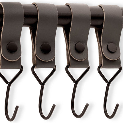 Brute Strength - Multifunctional Hook with Leather Loop - Cognac - 2 pieces - Coat Hook - Camping Hook - Leather - Hanging Hooks - Towel Hooks.
