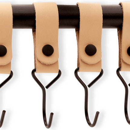 Brute Strength - Multifunctional Hook with Leather Loop - Cognac - 2 pieces - Coat Hook - Camping Hook - Leather - Hanging Hooks - Towel Hooks.