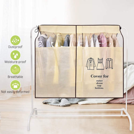 Dustproof Clothes Rack Cover Expandable Hanging Closet Cover Shoulder Dust Cover Clothes Protector for Coats Suits Dresses Beige.