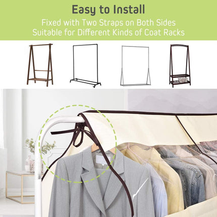 Dustproof Clothes Rack Cover Expandable Hanging Closet Cover Shoulder Dust Cover Clothes Protector for Coats Suits Dresses Beige.