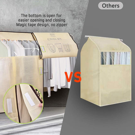 Dustproof Clothes Rack Cover Expandable Hanging Closet Cover Shoulder Dust Cover Clothes Protector for Coats Suits Dresses Beige.