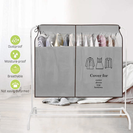 Dustproof Clothes Rack Cover Expandable Hanging Closet Cover Shoulder Dust Cover Clothes Protector for Coats Suits Dresses Grey.