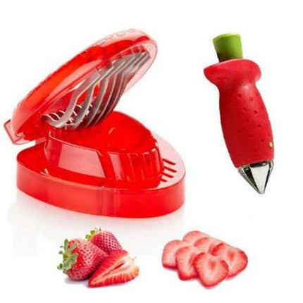 PEACNNG 2pcs Set Kitchen Fruit Gadget Tools Strawberry Slicer Cutter Strawberry Corer Strawberry Huller Leaf Stem Remover.