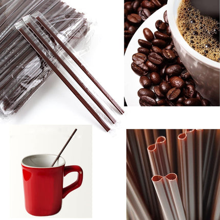 Tutuviw 100 Pieces Two Holes Coffee Stirrer Straw 2-in-1 Disposable Plastic Coffee Stir Sticks Coffee Stirrer Straw for Coffee Bars Office Restaurants Home Indoor Outdoor(Brown) 100PCS.
