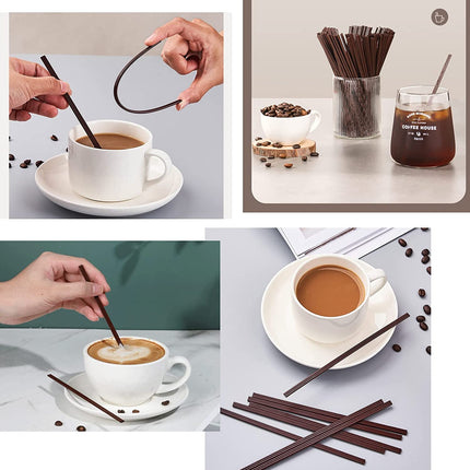 Tutuviw 100 Pieces Two Holes Coffee Stirrer Straw 2-in-1 Disposable Plastic Coffee Stir Sticks Coffee Stirrer Straw for Coffee Bars Office Restaurants Home Indoor Outdoor(Brown) 100PCS.