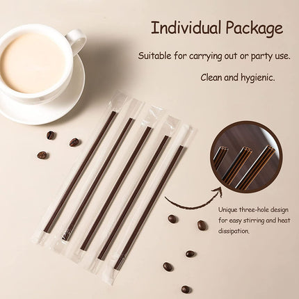 Tutuviw 100 Pieces Two Holes Coffee Stirrer Straw 2-in-1 Disposable Plastic Coffee Stir Sticks Coffee Stirrer Straw for Coffee Bars Office Restaurants Home Indoor Outdoor(Brown) 100PCS.