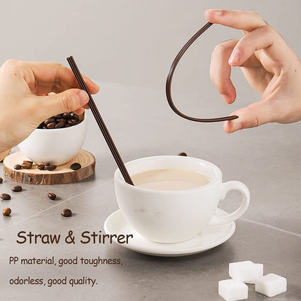 Tutuviw 100 Pieces Two Holes Coffee Stirrer Straw 2-in-1 Disposable Plastic Coffee Stir Sticks Coffee Stirrer Straw for Coffee Bars Office Restaurants Home Indoor Outdoor(Brown) 200PCS.