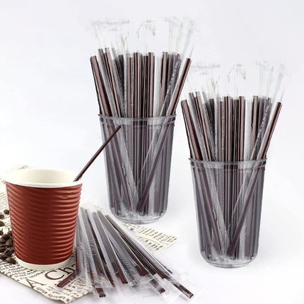 Tutuviw 100 Pieces Two Holes Coffee Stirrer Straw 2-in-1 Disposable Plastic Coffee Stir Sticks Coffee Stirrer Straw for Coffee Bars Office Restaurants Home Indoor Outdoor(Brown) 200PCS.
