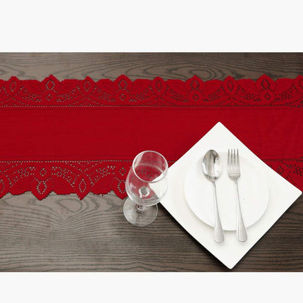 Lace Table Runner Dresser Scarf Embroidered Table Runners with Exquisite Flower Vintage Shabby Chic for Wedding Holiday Dinning Red.