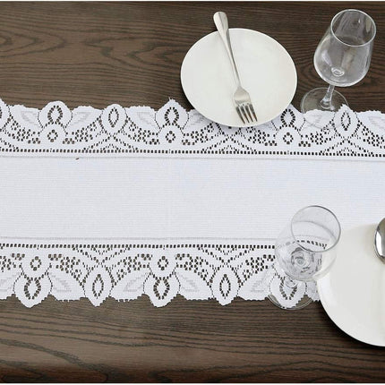 Lace Table Runner Dresser Scarf Embroidered Table Runners with Exquisite Flower Vintage Shabby Chic for Wedding Holiday Dinning White.