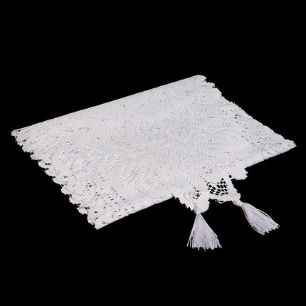 Lace Table Runner Dresser Scarf Embroidered Table Runners with Exquisite Flower Vintage Shabby Chic for Wedding Holiday Dinning White.
