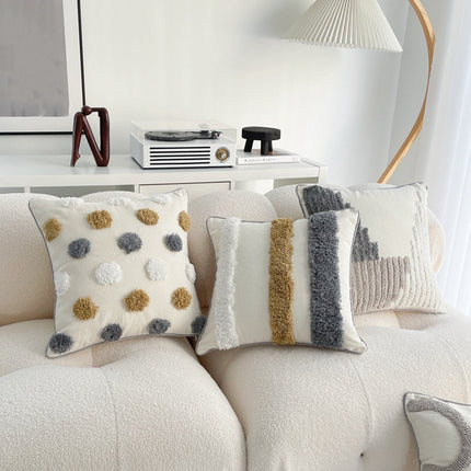 Walbest Boho Throw Pillow with Braided Rope Pattern And Tassels Soft Cotton Linen Textured Cushion for Sofa Bed Office 45x45cm B.