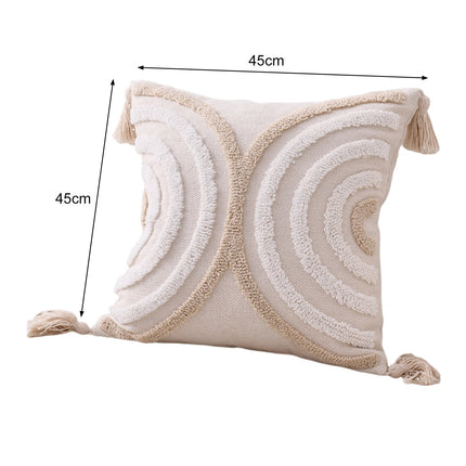 Walbest Boho Throw Pillow with Braided Rope Pattern And Tassels Soft Cotton Linen Textured Cushion for Sofa Bed Office 45x45cm B.