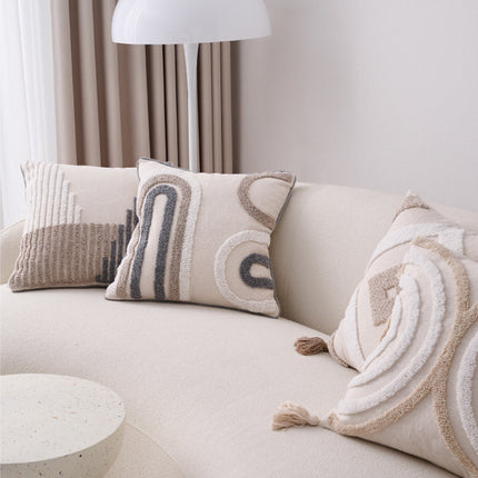 Walbest Boho Throw Pillow with Braided Rope Pattern And Tassels Soft Cotton Linen Textured Cushion for Sofa Bed Office 45x45cm B.