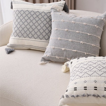 Walbest Boho Throw Pillow with Braided Rope Pattern And Tassels Soft Cotton Linen Textured Cushion for Sofa Bed Office 45x45cm D.