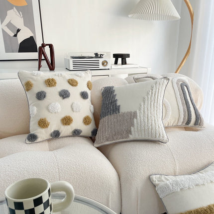 Walbest Boho Throw Pillow with Braided Rope Pattern And Tassels Soft Cotton Linen Textured Cushion for Sofa Bed Office 45x45cm F.