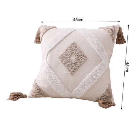 Walbest Boho Throw Pillow with Braided Rope Pattern And Tassels Soft Cotton Linen Textured Cushion for Sofa Bed Office 45x45cm F.