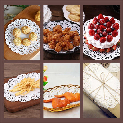 Lace Paper Placement, 12 inch Round White Paper Placement, Disposable Paper Placemats, for Wedding, Birthday, Cakes, Desserts, Tableware Food Decoration, Pack of 100.
