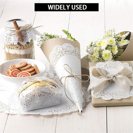 Lace Paper Placement, 12 inch Round White Paper Placement, Disposable Paper Placemats, for Wedding, Birthday, Cakes, Desserts, Tableware Food Decoration, Pack of 100.