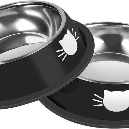 2/3Pcs Cat Bowls Non-Slip Stainless Steel Small Cat Food Bowls Unbreakable Thicken Cat Feeder 7 Oz Cat Dishes Suitable for Indoor Small Pets Removable Rubber Base Easily Clean Lovely Color Black.