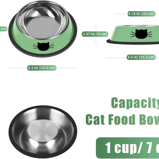 2/3Pcs Cat Bowls Non-Slip Stainless Steel Small Cat Food Bowls Unbreakable Thicken Cat Feeder 7 Oz Cat Dishes Suitable for Indoor Small Pets Removable Rubber Base Easily Clean Lovely Color Green.