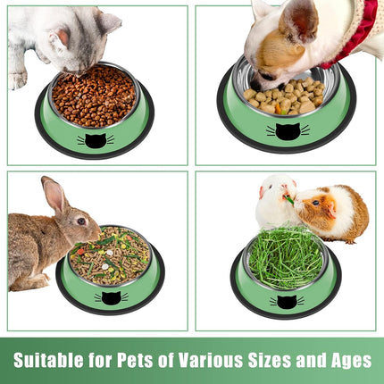2/3Pcs Cat Bowls Non-Slip Stainless Steel Small Cat Food Bowls Unbreakable Thicken Cat Feeder 7 Oz Cat Dishes Suitable for Indoor Small Pets Removable Rubber Base Easily Clean Lovely Color Green.