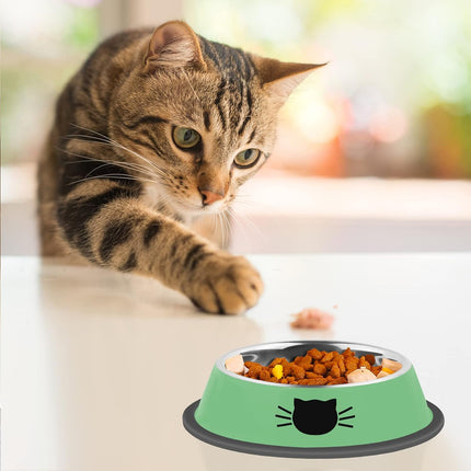 2/3Pcs Cat Bowls Non-Slip Stainless Steel Small Cat Food Bowls Unbreakable Thicken Cat Feeder 7 Oz Cat Dishes Suitable for Indoor Small Pets Removable Rubber Base Easily Clean Lovely Color Green.