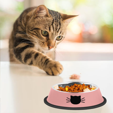 2/3Pcs Cat Bowls Non-Slip Stainless Steel Small Cat Food Bowls Unbreakable Thicken Cat Feeder 7 Oz Cat Dishes Suitable for Indoor Small Pets Removable Rubber Base Easily Clean Lovely Color Pink.