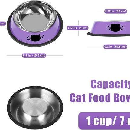 2/3Pcs Cat Bowls Non-Slip Stainless Steel Small Cat Food Bowls Unbreakable Thicken Cat Feeder 7 Oz Cat Dishes Suitable for Indoor Small Pets Removable Rubber Base Easily Clean Lovely Color Purple.