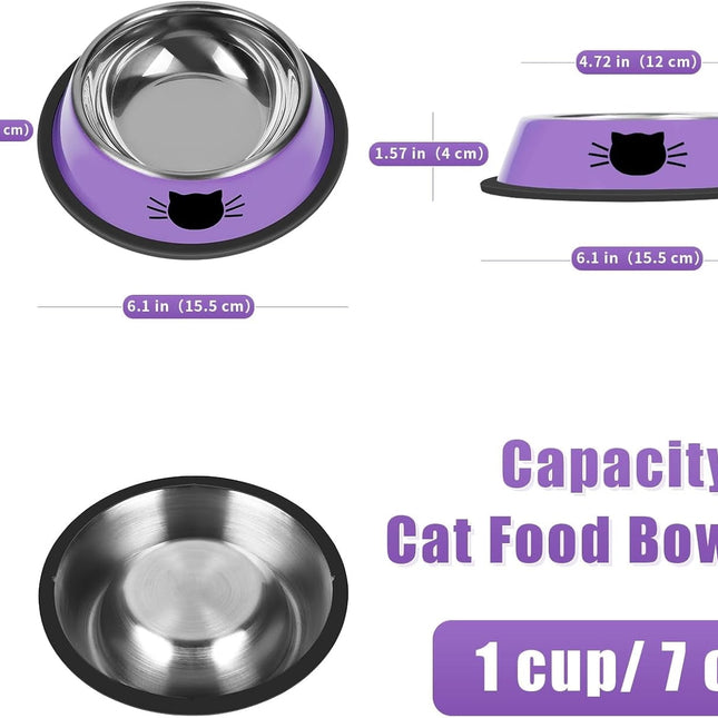 2/3Pcs Cat Bowls Non-Slip Stainless Steel Small Cat Food Bowls Unbreakable Thicken Cat Feeder 7 Oz Cat Dishes Suitable for Indoor Small Pets Removable Rubber Base Easily Clean Lovely Color Purple.