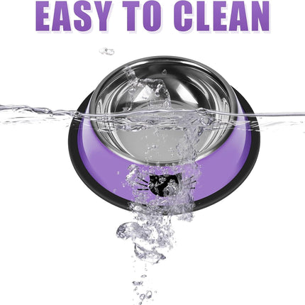 2/3Pcs Cat Bowls Non-Slip Stainless Steel Small Cat Food Bowls Unbreakable Thicken Cat Feeder 7 Oz Cat Dishes Suitable for Indoor Small Pets Removable Rubber Base Easily Clean Lovely Color Purple.
