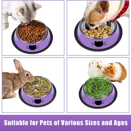 2/3Pcs Cat Bowls Non-Slip Stainless Steel Small Cat Food Bowls Unbreakable Thicken Cat Feeder 7 Oz Cat Dishes Suitable for Indoor Small Pets Removable Rubber Base Easily Clean Lovely Color Purple.