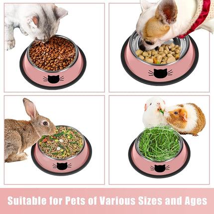 2/3Pcs Cat Bowls Non-Slip Stainless Steel Small Cat Food Bowls Unbreakable Thicken Cat Feeder 7 Oz Cat Dishes Suitable for Indoor Small Pets Removable Rubber Base Easily Clean Lovely Color Purple, Green, Pink.