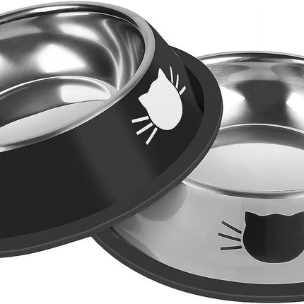 2/3Pcs Cat Bowls Non-Slip Stainless Steel Small Cat Food Bowls Unbreakable Thicken Cat Feeder 7 Oz Cat Dishes Suitable for Indoor Small Pets Removable Rubber Base Easily Clean Lovely Color Silver, Black.