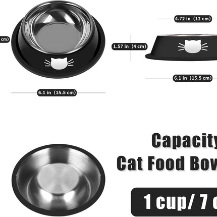 2/3Pcs Cat Bowls Non-Slip Stainless Steel Small Cat Food Bowls Unbreakable Thicken Cat Feeder 7 Oz Cat Dishes Suitable for Indoor Small Pets Removable Rubber Base Easily Clean Lovely Color Silver, Black.