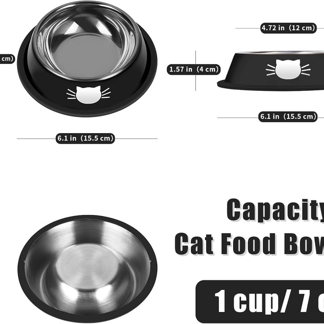 2/3Pcs Cat Bowls Non-Slip Stainless Steel Small Cat Food Bowls Unbreakable Thicken Cat Feeder 7 Oz Cat Dishes Suitable for Indoor Small Pets Removable Rubber Base Easily Clean Lovely Color Silver, Black.