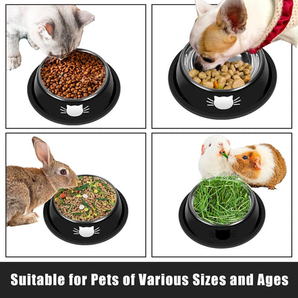 2/3Pcs Cat Bowls Non-Slip Stainless Steel Small Cat Food Bowls Unbreakable Thicken Cat Feeder 7 Oz Cat Dishes Suitable for Indoor Small Pets Removable Rubber Base Easily Clean Lovely Color Silver, Black.