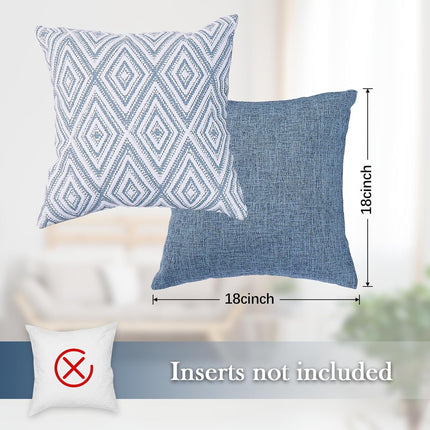 Decorative Set of 4 Square Couch Pillows Linen Cushion Cover for Couch Sofa Living Room, 18"x18" inches, Blue Blue 18x18 Inch Pillow Covers.