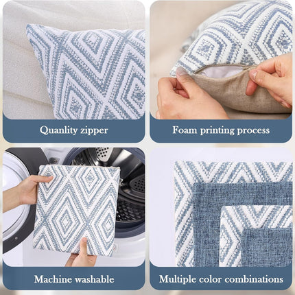 Decorative Set of 4 Square Couch Pillows Linen Cushion Cover for Couch Sofa Living Room, 18"x18" inches, Blue Blue 18x18 Inch Pillow Covers.