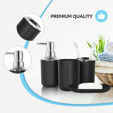 Set 4 Pcs Green Bathroom Accessories,Cute Bathroom Decor,Plastic Soap Dispenser and Toothbrush Holder Set,Soap Dish and Mouthwash Cup Black.